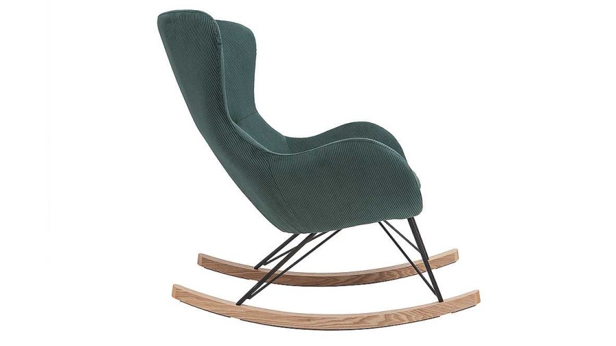 Canap & Fauteuil Miliboo Rocking Chair | Rocking Chair Design En Tissu Velours C Tel Vert, M Tal Noir Et Bois Clair Eskua