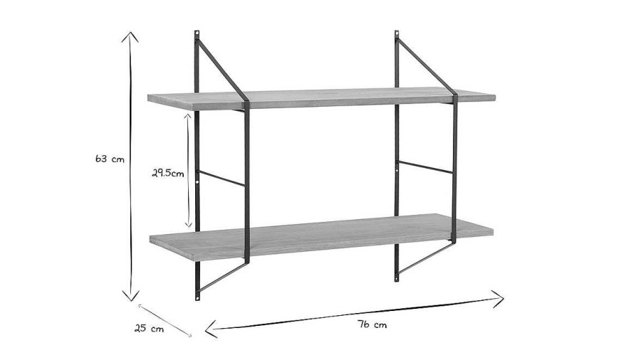 D Co Miliboo | Tag Re Murale Design En Bois Massif Et M Tal Noir L76 Cm Bridge