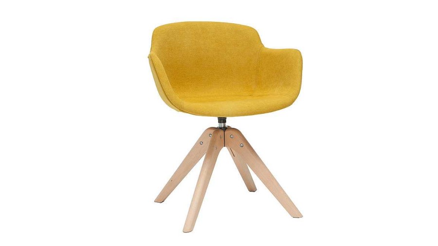 Chaise & Tabouret Miliboo Chaise Design | Chaise Design En Tissu Effet Velours Jaune Moutarde Et Bois Clair Massif Aaron