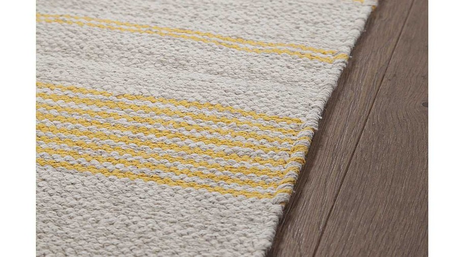 D Co Miliboo | Tapis / Descente De Lit Rectangulaire Beige Rayures Jaunes 50 X 80 Cm Cabourg