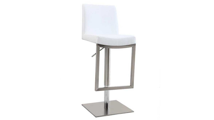 Chaise & Tabouret Miliboo Tabouret De Bar | Tabourets De Bar Relevables Blanc Et Acier Chrom (Lot De 2) Kyle