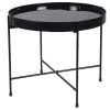 Table Miliboo | Table D'Apppoint Ronde Avec Plateau R Versible Bleu Canard / Noir D51 Cm Sateen