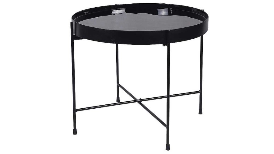 Table Miliboo | Table D'Apppoint Ronde Avec Plateau R Versible Bleu Canard / Noir D51 Cm Sateen