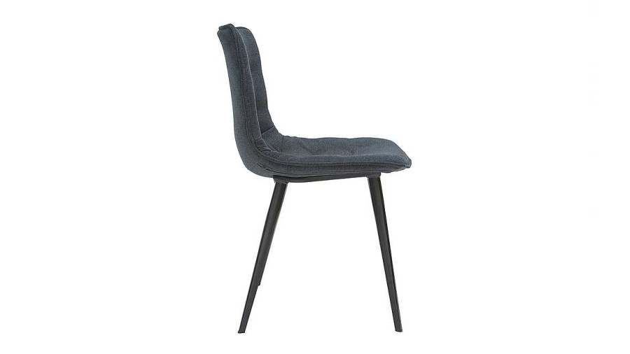 Chaise & Tabouret Miliboo Chaise Design | Chaises Design En Tissu Effet Velours Gris Fonc Et M Tal Noir (Lot De 2) Parker