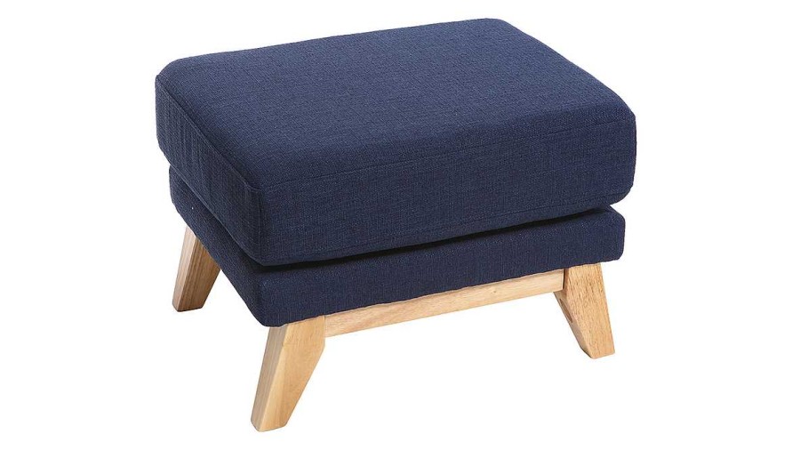 Canap & Fauteuil Miliboo | Pouf Repose-Pieds D Houssable Scandinave En Tissu Bleu Fonc Et Bois Clair Oslo