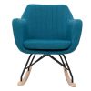 Canap & Fauteuil Miliboo Rocking Chair | Rocking Chair Scandinave En Tissu Bleu Canard, M Tal Noir Et Bois Clair Aleyna