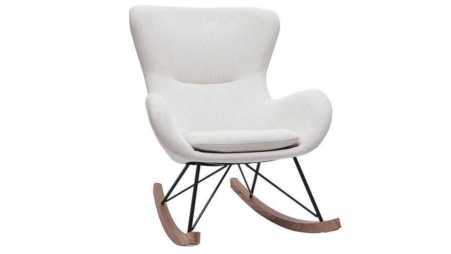 Canap & Fauteuil Miliboo Rocking Chair | Rocking Chair Scandinave En Tissu Velours C Tel Beige, M Tal Noir Et Bois Clair Eskua