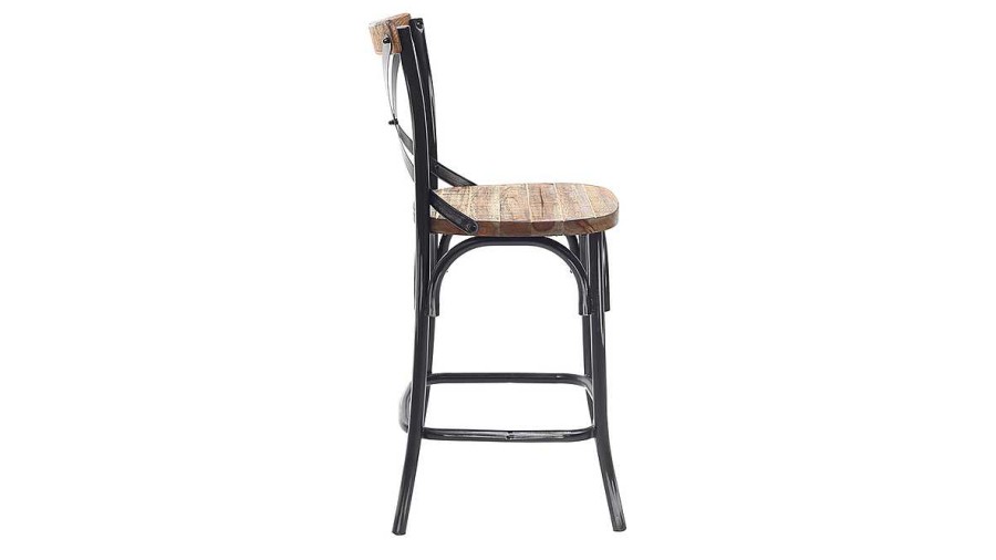 Chaise & Tabouret Miliboo Tabouret De Bar | Tabouret De Bar Industriel En Bois Et M Tal Vieilli Noir 65 Cm Jake