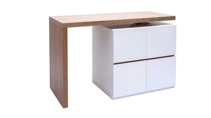 Table Miliboo | Lot - Table De Bar Modulable Avec Rangement Blanc Mat Et Bois Clair Ch Ne L140-165 Cm Max