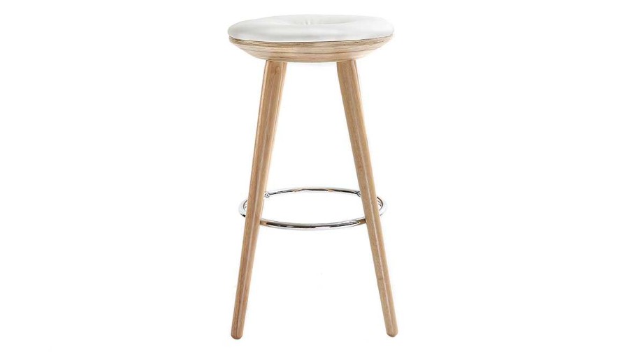 Chaise & Tabouret Miliboo Tabouret De Bar | Tabouret De Bar Scandinave Blanc Et Bois Clair 65 Cm Nordeco