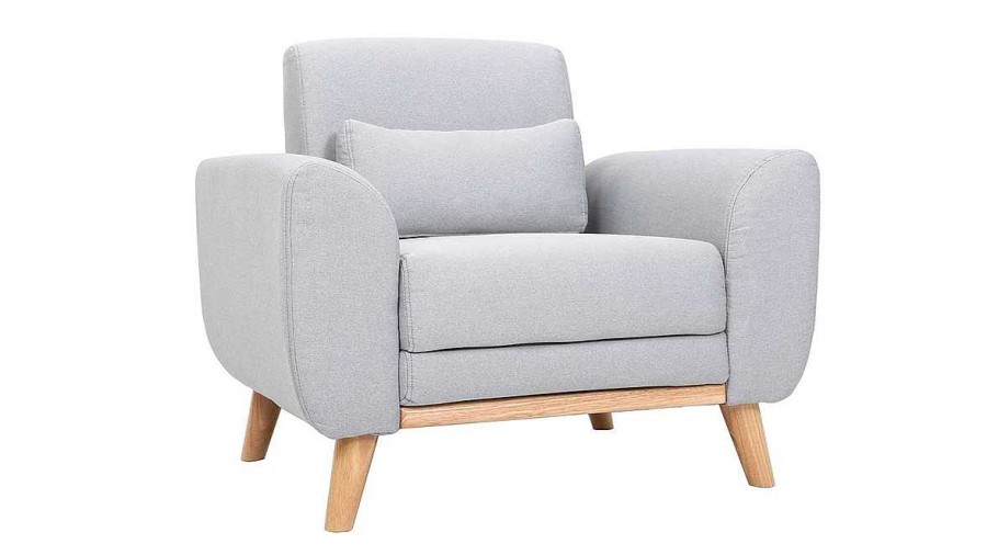 Canap & Fauteuil Miliboo Fauteuil Design | Fauteuil Scandinave En Tissu Gris Clair Et Bois Clair Ektor