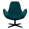 Canap & Fauteuil Miliboo Fauteuil Design | Fauteuil Pivotant Design En Tissu Velours Gaufr Bleu Canard Et M Tal Noir Andy