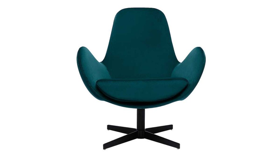 Canap & Fauteuil Miliboo Fauteuil Design | Fauteuil Pivotant Design En Tissu Velours Gaufr Bleu Canard Et M Tal Noir Andy