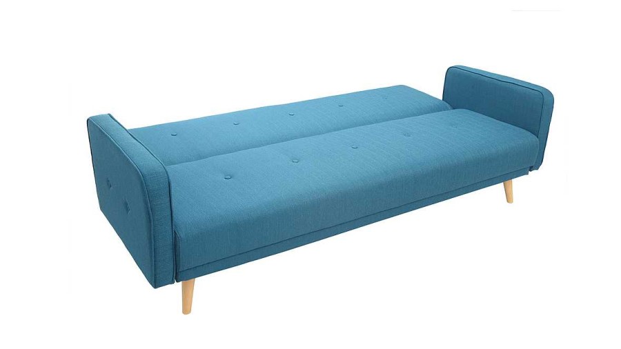 Canap & Fauteuil Miliboo Canap Convertible | Canap Convertible Scandinave 3 Places En Tissu Bleu Et Bois Clair Ulla