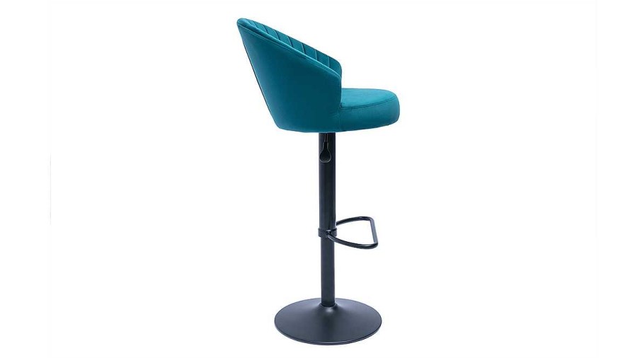 Chaise & Tabouret Miliboo Tabouret De Bar | Tabouret De Bar Design R Glable Et Pivotant En Tissu Velours Gaufr Bleu Canard Izaac