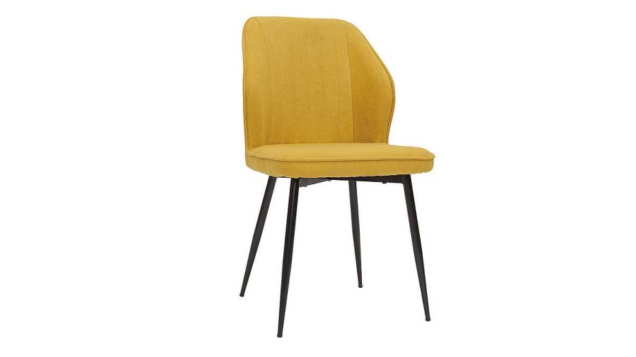 Chaise & Tabouret Miliboo Chaise Design | Chaises Design En Tissu Effet Velours Jaune Moutarde Et M Tal Noir (Lot De 2) Fanette