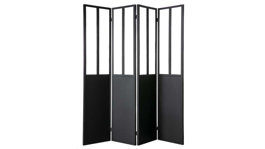 D Co Miliboo | Verri Re Atelier Paravent Industriel En M Tal Noir Et Verre 4 Vantaux L160 Cm Rack