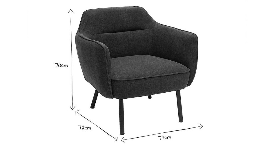 Canap & Fauteuil Miliboo Fauteuil Design | Fauteuil Design En Tissu Effet Velours Gris Fonc Et M Tal Noir Laurens