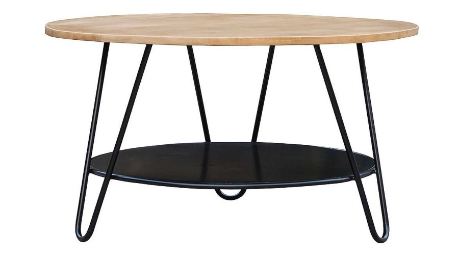 Table Miliboo | Table Basse Ronde Bois Manguier Massif Et M Tal Noir D80 Cm Priya