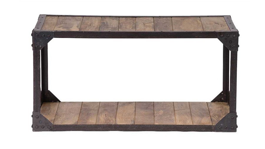 Table Miliboo | Table Basse Rectangulaire Industrielle Bois Manguier Massif Et M Tal Noir L90 Cm Atelier