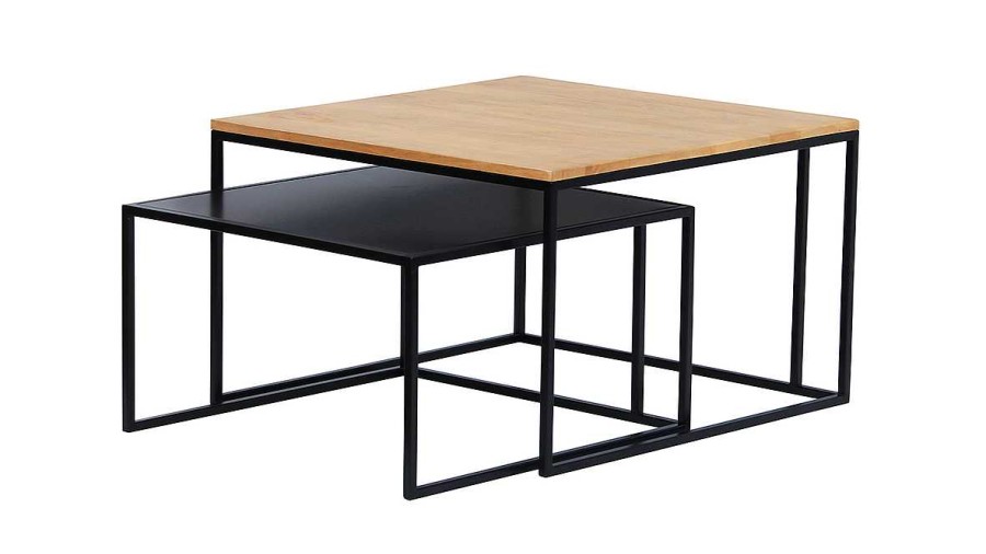 Table Miliboo | Tables Basses Gigognes Carr Es Bois Manguier Massif Et M Tal Noir (Lot De 2) Tahl