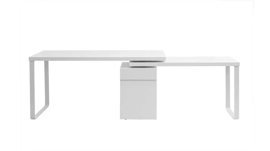 Bureau Miliboo Bureau Design | Bureau Modulable Avec Rangements Design Blanc Brillant L150-230 Cm Voxy