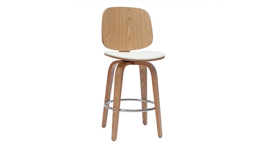 Chaise & Tabouret Miliboo Tabouret De Bar | Tabourets De Bar Design Pivotants Blancs Et Bois Clair H66 Cm (Lot De 2) Beck