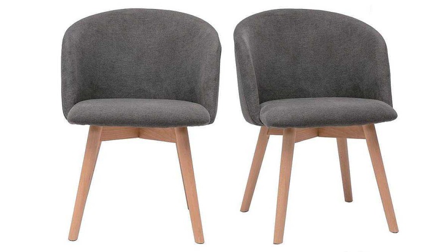 Chaise & Tabouret Miliboo Chaise Design | Chaises Scandinaves En Tissu Effet Velours Gris Et Bois Clair Massif (Lot De 2) Vanity