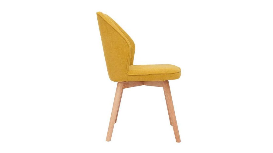 Chaise & Tabouret Miliboo Chaise Design | Chaises Design En Tissu Effet Velours Jaune Moutarde Et Bois Clair (Lot De 2) Fanette