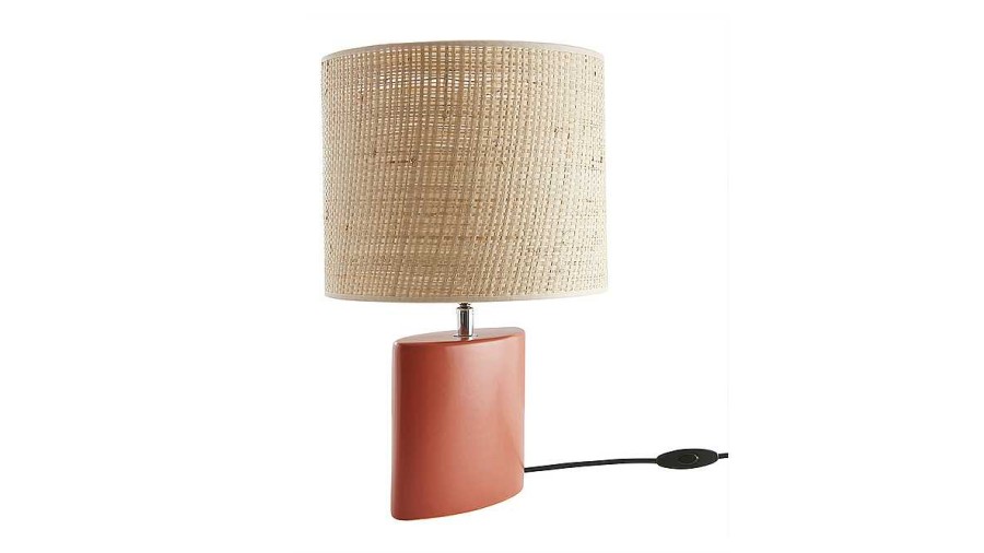 Luminaire Miliboo | Lampe Poser En C Ramique Terracotta Mat Et Abat-Jour En Raphia Naturel H40 Cm Tiga