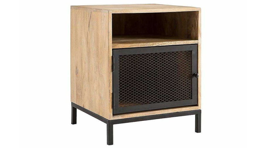 Chambre Miliboo | Table De Chevet Avec Rangements Industriel Bois Manguier Massif Et M Tal Perfor L43 Cm Rack