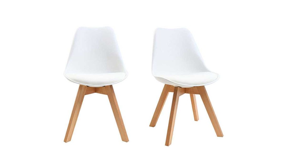 Chaise & Tabouret Miliboo Chaise Design | Chaises Design Blanc Et Bois Clair Massif (Lot De 2) Pauline