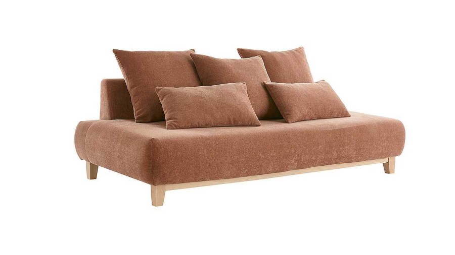 Canap & Fauteuil Miliboo Canap Design | Canap 3 Places En Tissu Effet Velours Textur Terracotta Et Bois Clair L200 Cm Odeon