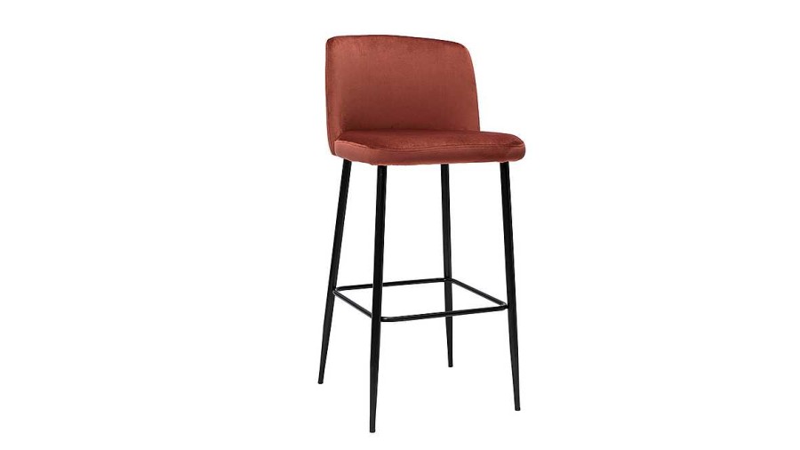 Chaise & Tabouret Miliboo Tabouret De Bar | Tabouret De Bar Fixe Velours Rouge Tomette Et Pied M Tal Noir H78 Cm Monti