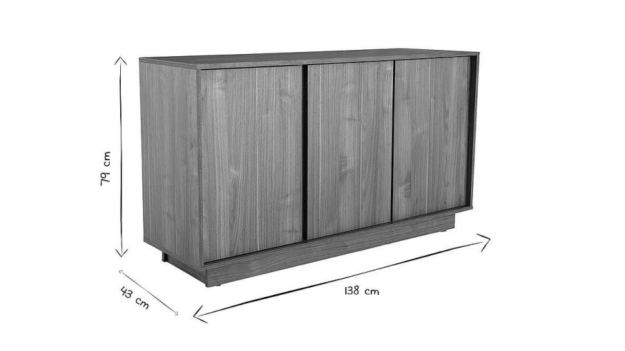 Rangement Miliboo | Buffet Scandinave 3 Portes Finition Bois Ch Ne L138 Cm Como