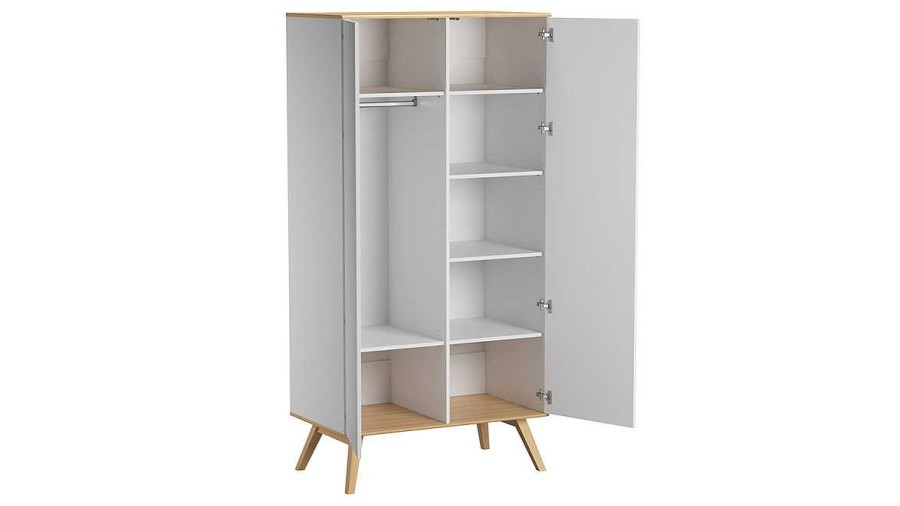 Chambre Miliboo | Armoire Scandinave Finition Blanc Mat Et Bois Clair L100 Cm Mahe