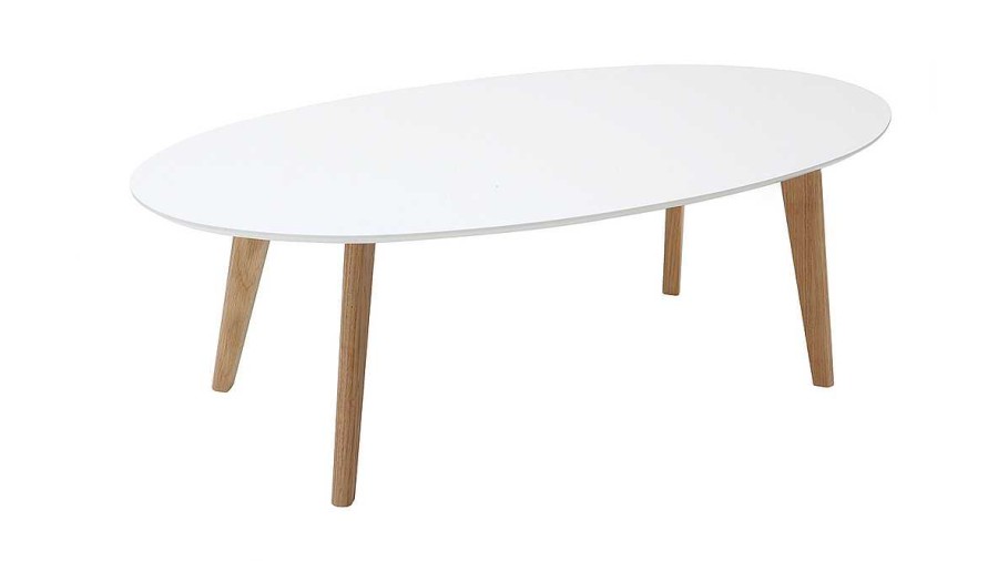 Table Miliboo | Table Basse Ovale Scandinave Blanc Et Bois Clair Ch Ne L120 Cm Ekka