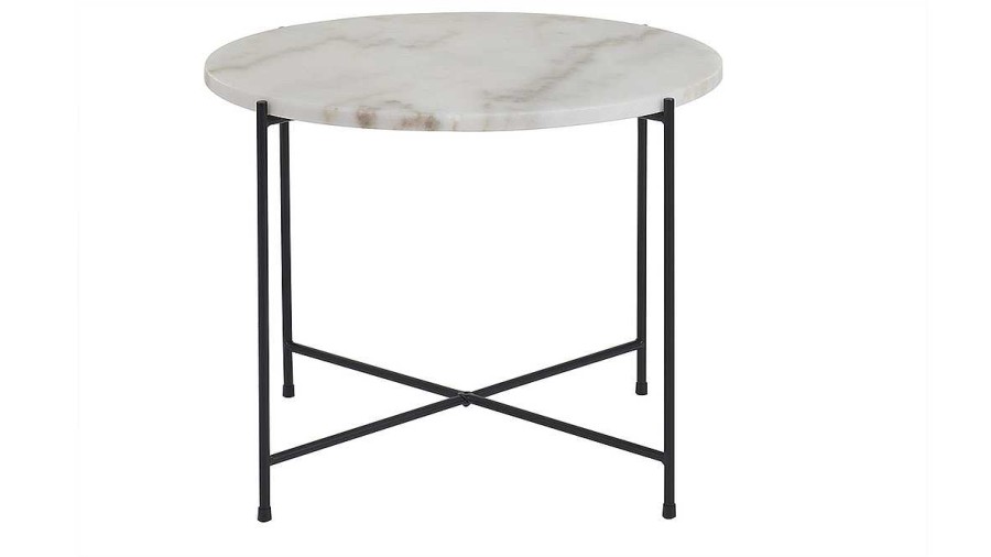 Table Miliboo | Table Basse Ronde Design En Marbre Blanc Et M Tal Noir D52 Cm Sarda