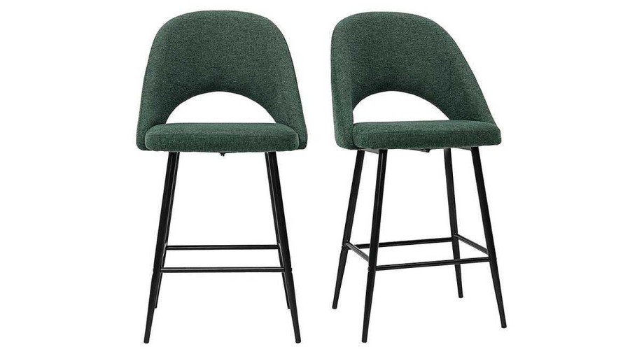 Chaise & Tabouret Miliboo Tabouret De Bar | Tabourets De Bar En Tissu Effet Velours Textur Vert H65 Cm (Lot De 2) Cosette