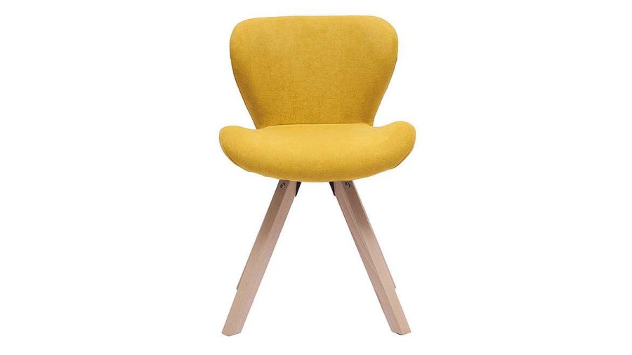 Chaise & Tabouret Miliboo Chaise Design | Chaise Scandinave En Tissu Effet Velours Jaune Moutarde Et Bois Clair Anya