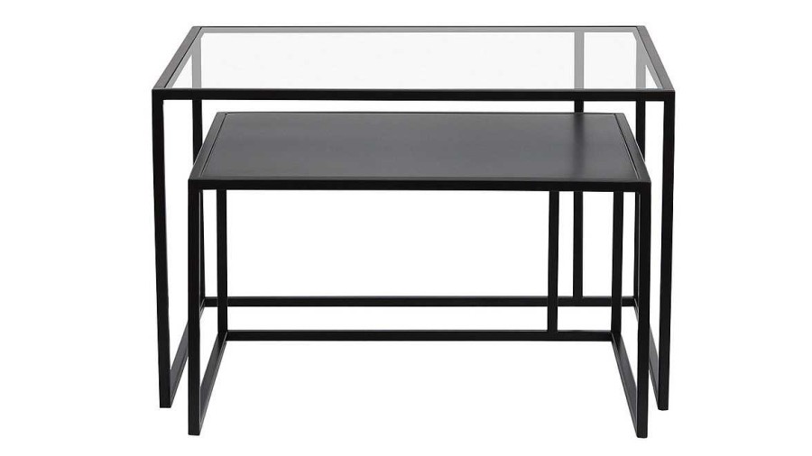 Table Miliboo | Tables Basses Gigognes Carr Es Design Verre Tremp Et M Tal Noir (Lot De 2) Tahl