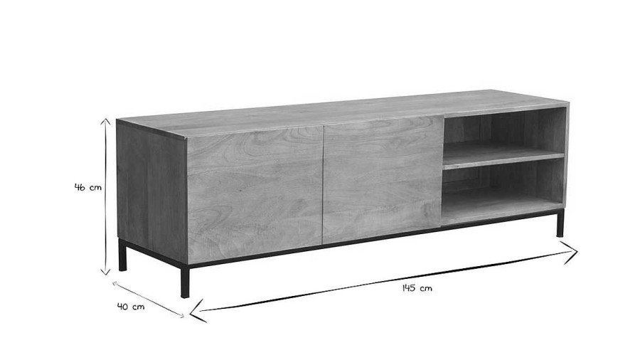 Rangement Miliboo Meuble Tv Design | Meuble Tv Industriel En Bois Manguier Massif Et M Tal L145 Cm Ypster