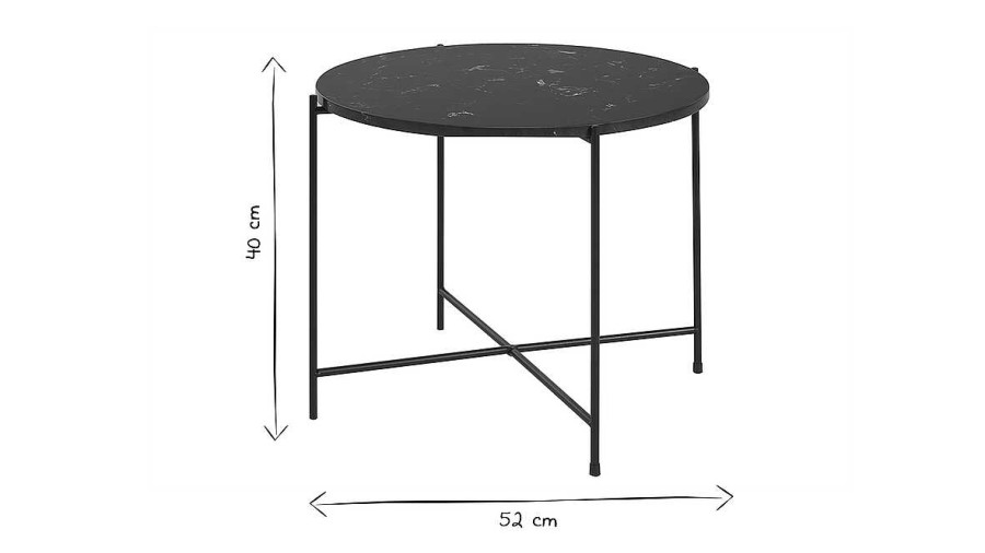 Table Miliboo | Table Basse Ronde Design En Marbre Marron Et M Tal Noir D52 Cm Sarda