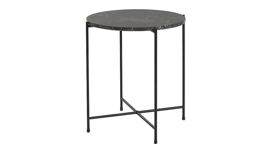 Table Miliboo | Table D'Appoint Ronde Design En Marbre Marron Et M Tal Noir D42 Cm Sarda