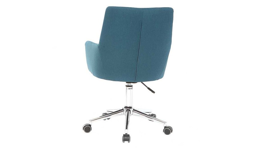 Chaise & Tabouret Miliboo | Chaise De Bureau Roulettes En Tissu Bleu Canard Et Acier Chrom Shana