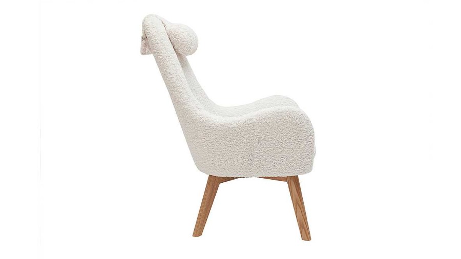 Canap & Fauteuil Miliboo Fauteuil Design | Fauteuil Scandinave En Tissu Effet Peau De Mouton Blanc Et Bois Clair Mania