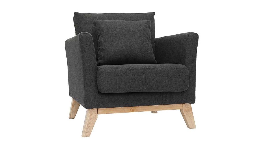 Canap & Fauteuil Miliboo Fauteuil Design | Fauteuil Scandinave D Houssable En Tissu Gris Fonc Et Bois Clair Oslo