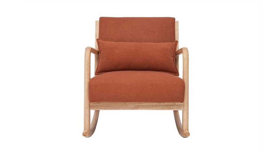 Bureau Miliboo | Rocking Chair Scandinave En Tissu Effet Velours Terre Br L E Et Bois Clair Massif Derry