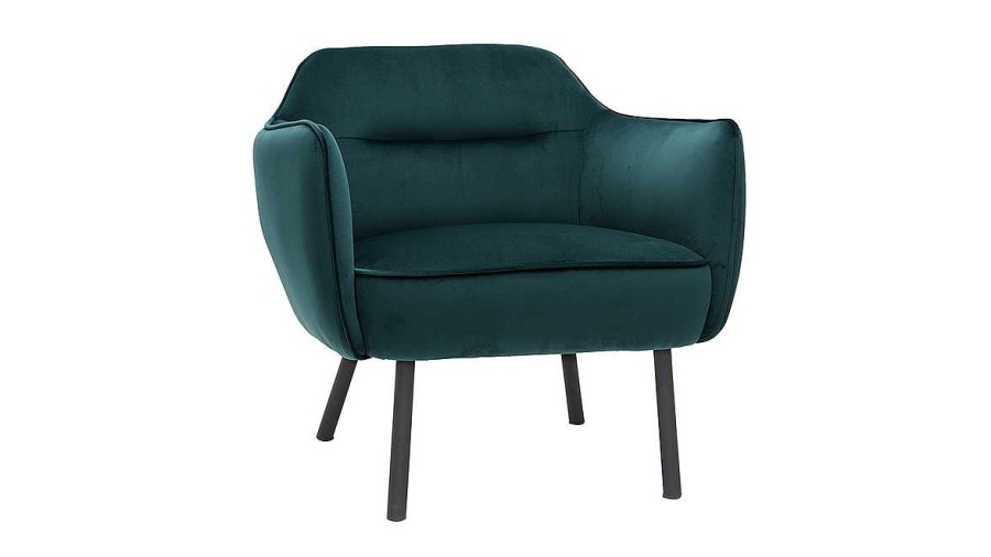 Canap & Fauteuil Miliboo Fauteuil Design | Fauteuil Design En Tissu Velours Bleu P Trole Et M Tal Noir Laurens