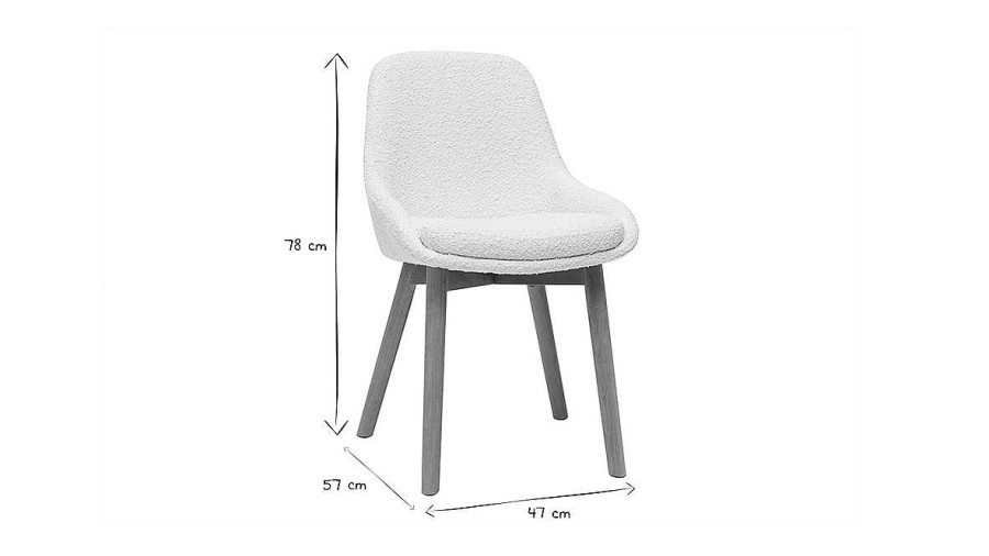 Chaise & Tabouret Miliboo Chaise Design | Chaises Scandinaves En Tissu Effet Laine Boucl E Blanc Et Bois Clair Massif (Lot De 2) Holo